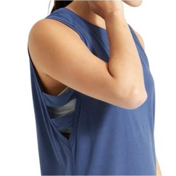 Athleta muscle lattice tank SMALL Steel blue yoga barre - Picture 2 of 6